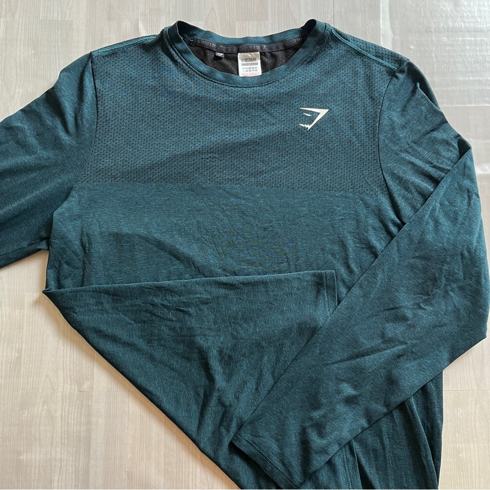 Gymshark Shirt Mens Large Teal Long Sleeve Lifting Short Sleeve Active